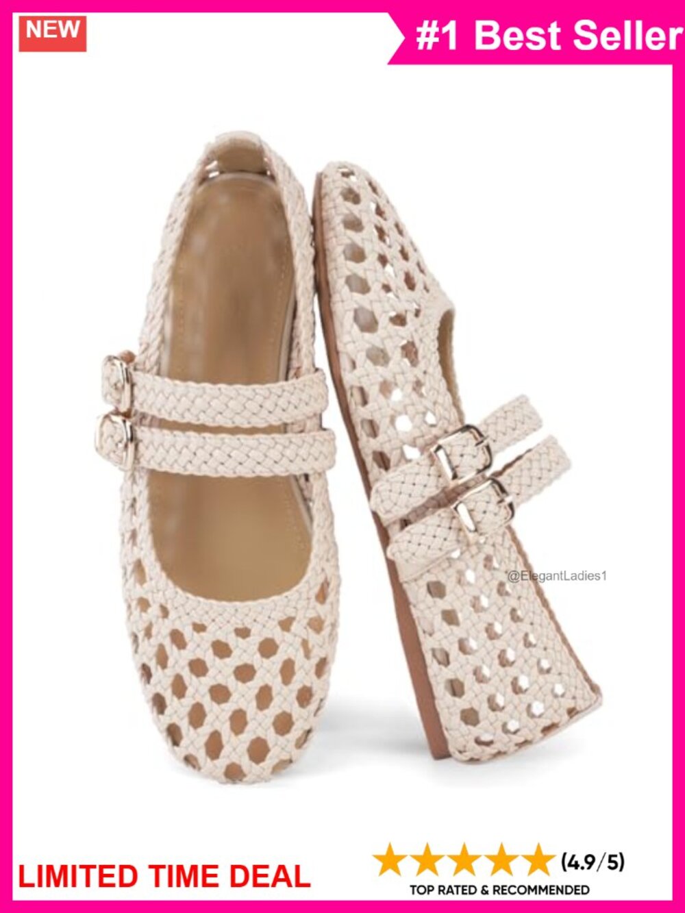Woven Mesh Ballet Flats Double Buckle Mary Jane Women's Shoes